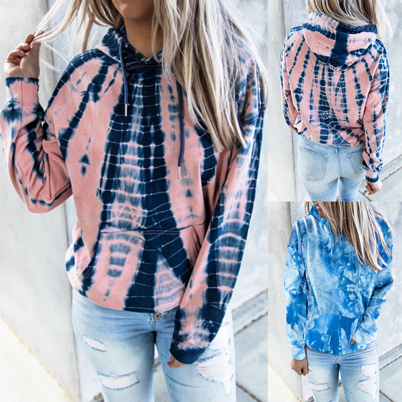 Plus Size Tie-Dye Hooded Long-Sleeve Sweatshirt