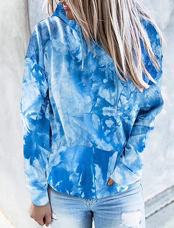 Plus Size Tie-Dye Hooded Long-Sleeve Sweatshirt